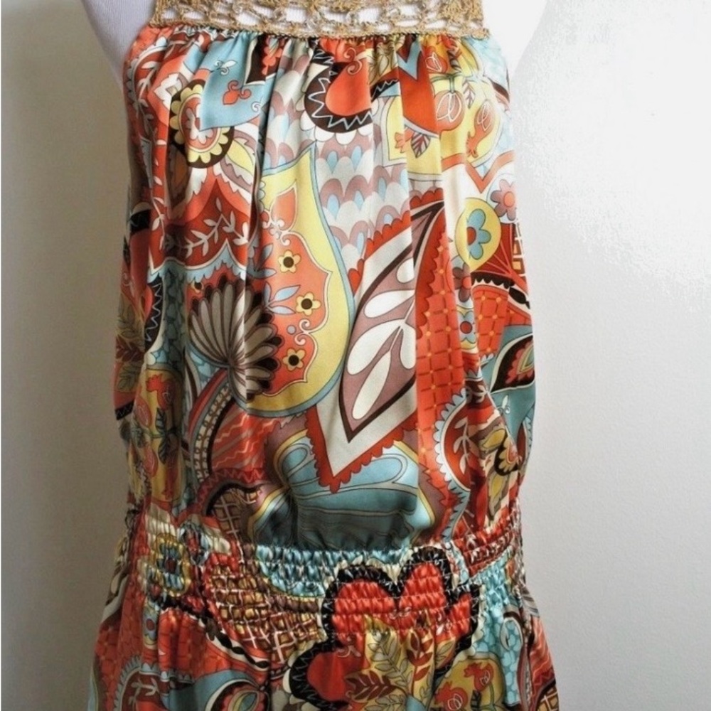 Colorful Paisley Cache Top - Coral, Teal, Yellow
